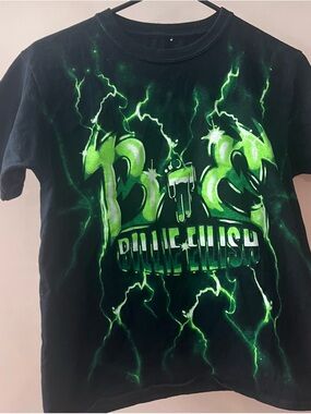 Billie Eilish Kids' Short-Sleeve Black Tee with Neon Green Graphic